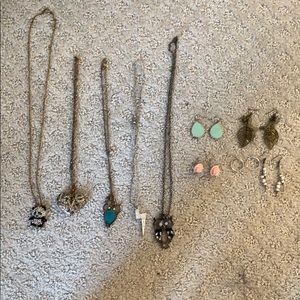 Earrings and necklaces